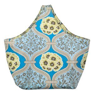 Amy Butler Rowan Large Tote Bag Blue Yellow Floral Cotton Carryall 20"